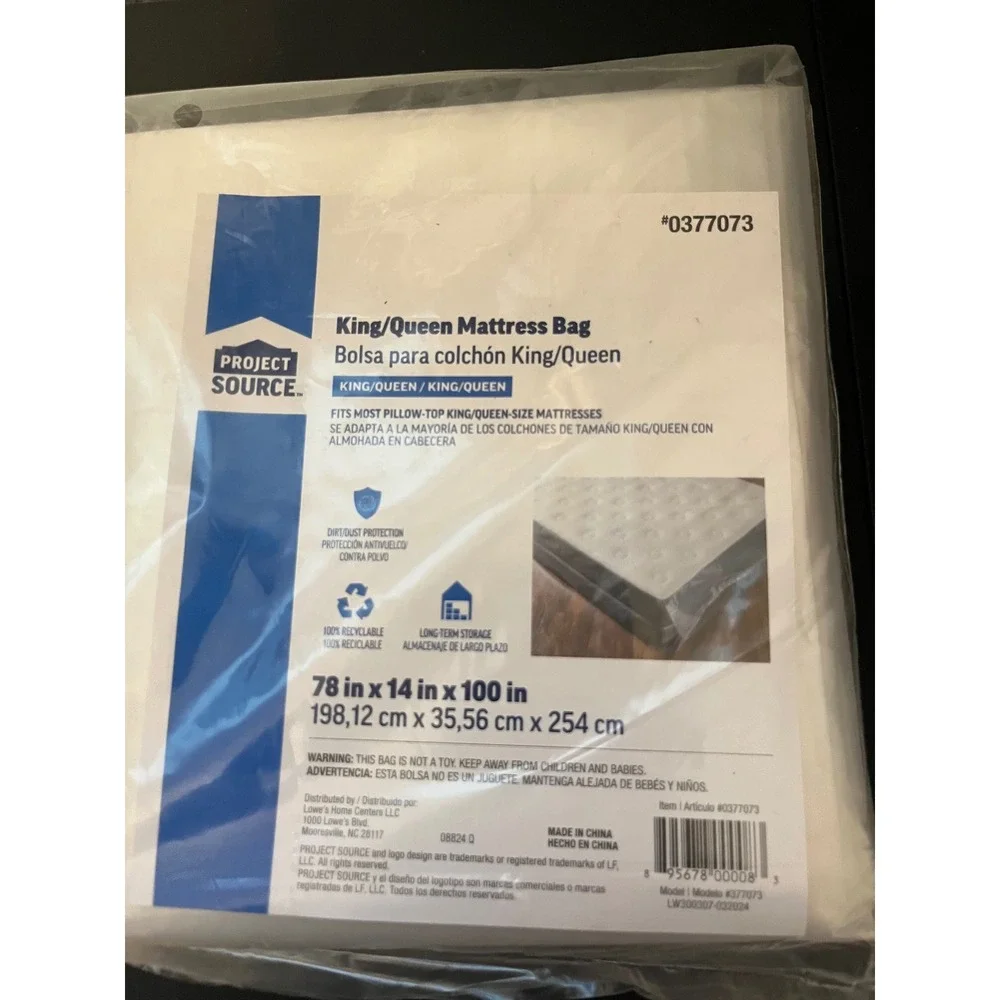 Project Source KingQueen Mattress Bag Moving Storage Cover 78x14x100 0377073 NEW